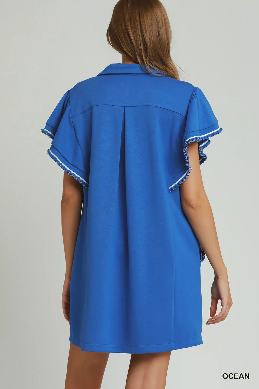Ocean half-zip butterfly sleeve mini dress with pockets, view 4