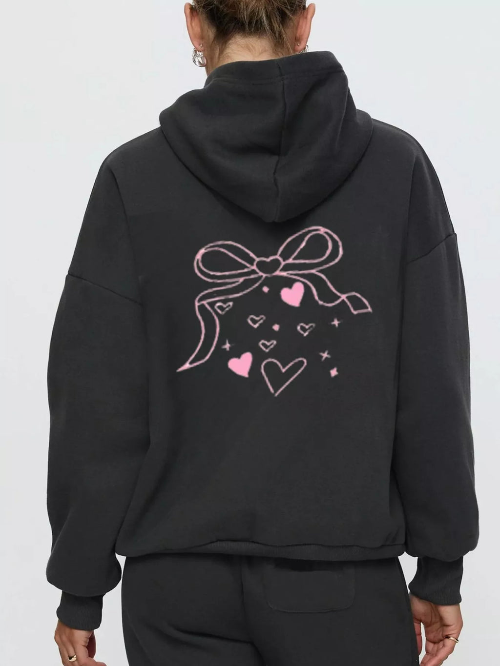 Bow and heart drop shoulder hoodie and pants set, view 4