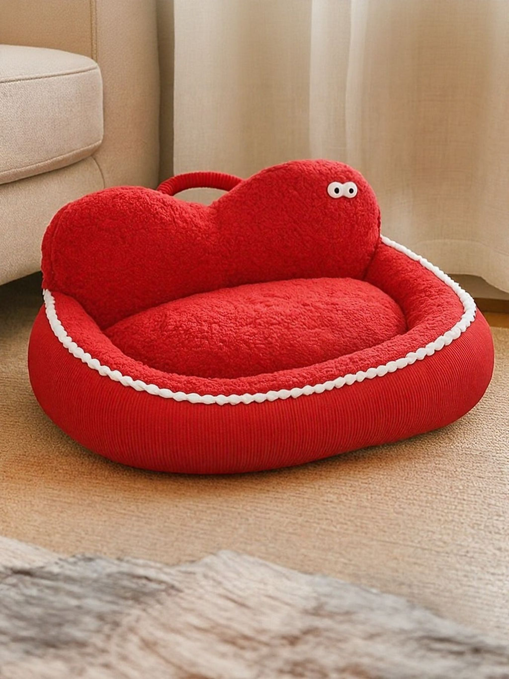 Cozy pet nest with cartoon design by Trendsi, soft fabric and rounded shape ideal for small cats or dogs.