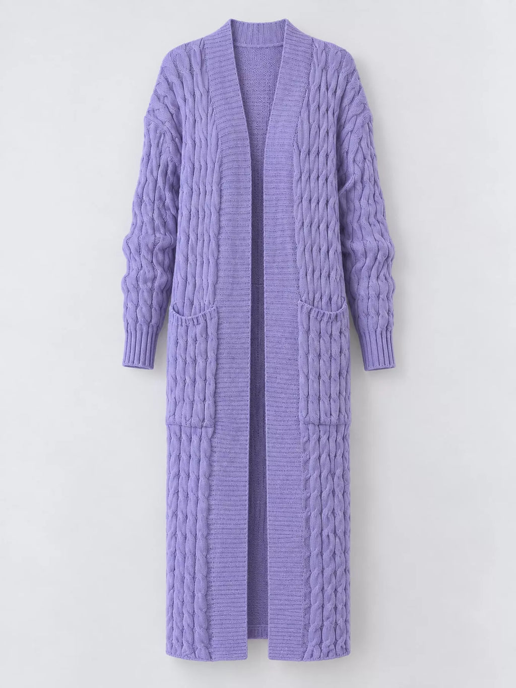 Cable knit longline open-front cardigan, view 53