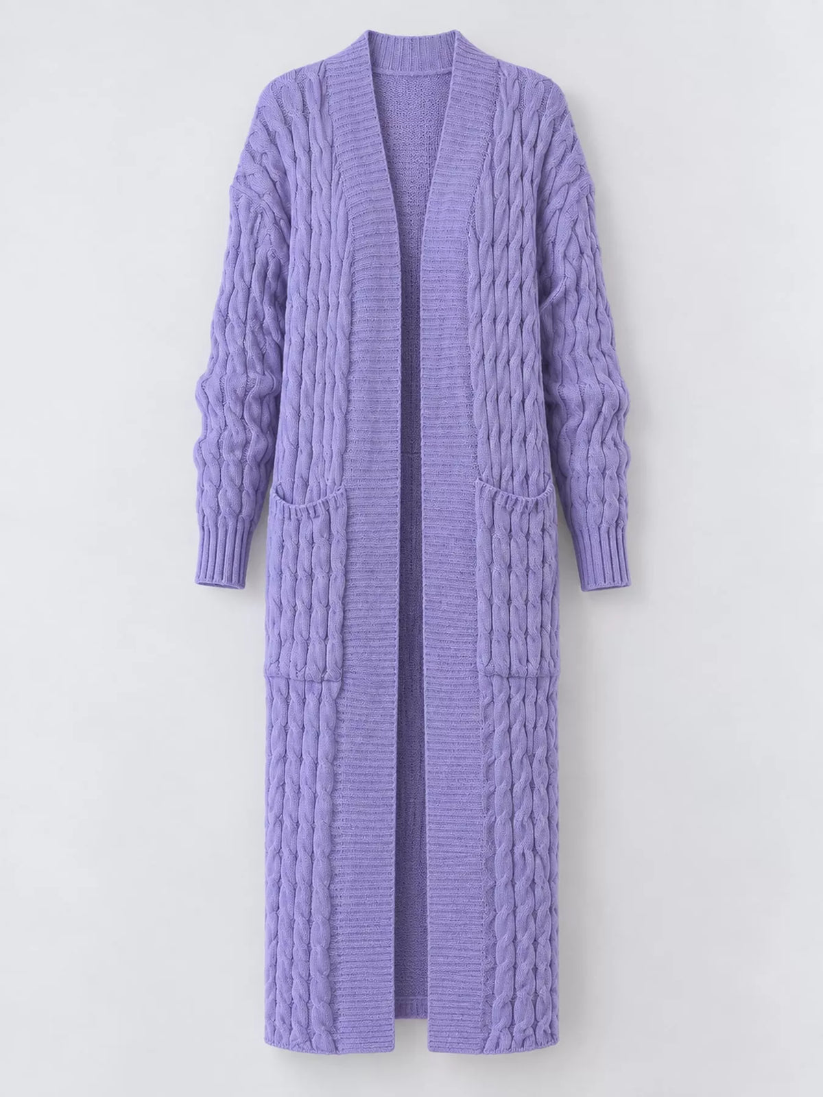 Cable knit longline open-front cardigan, view 53