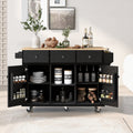 Black Rolling Kitchen Island with Drop-Leaf Top & Storage