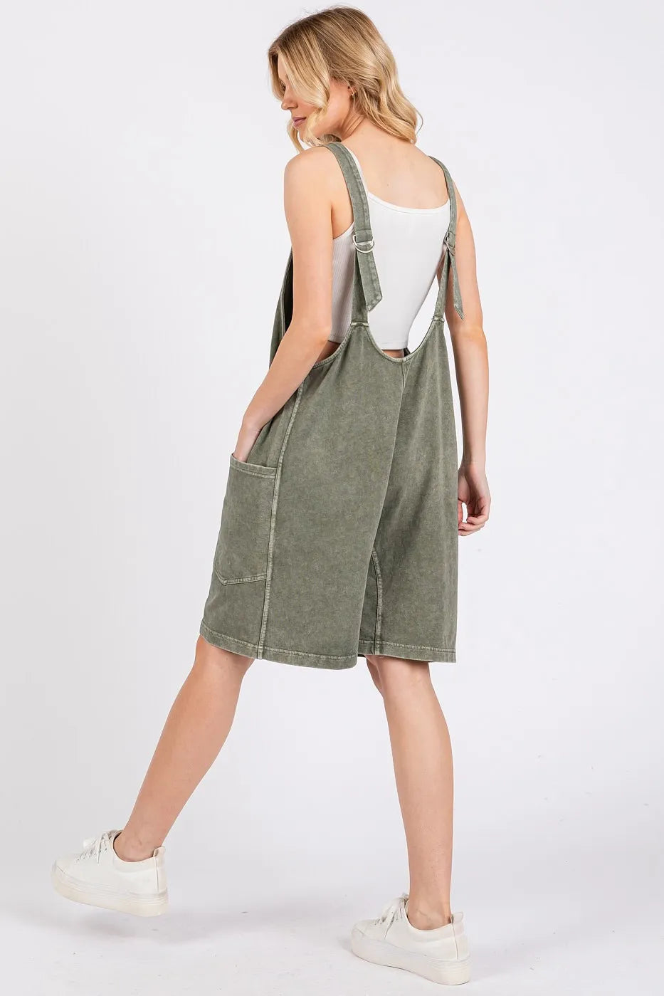 Trendsi Mittoshop low scoop neck tank romper in washed French terry fabric, casual sleeveless jumpsuit with relaxed fit.