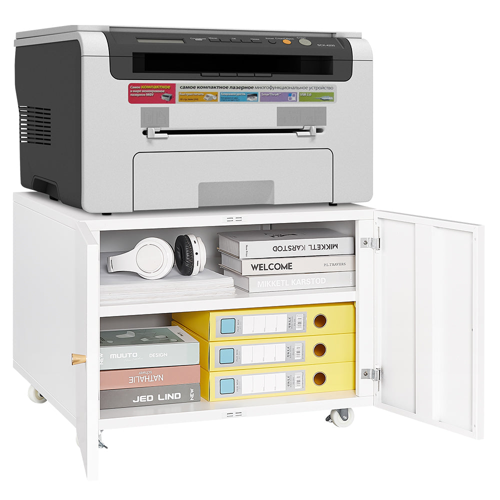 White Mobile Steel Copier Stand Cabinet