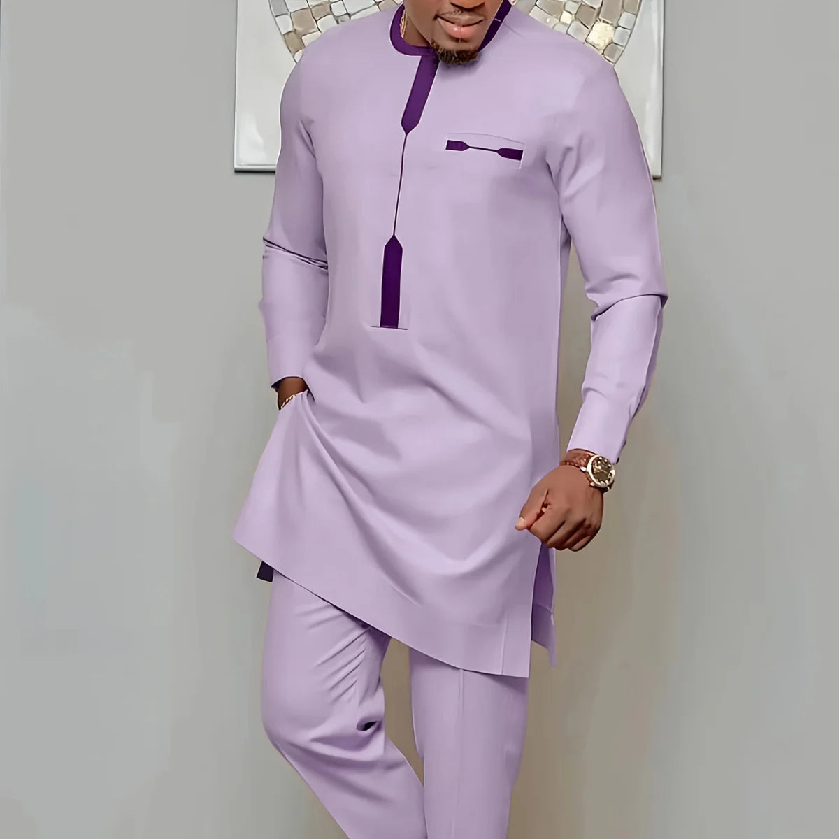 Men's Printed Dashiki Two-Piece Set