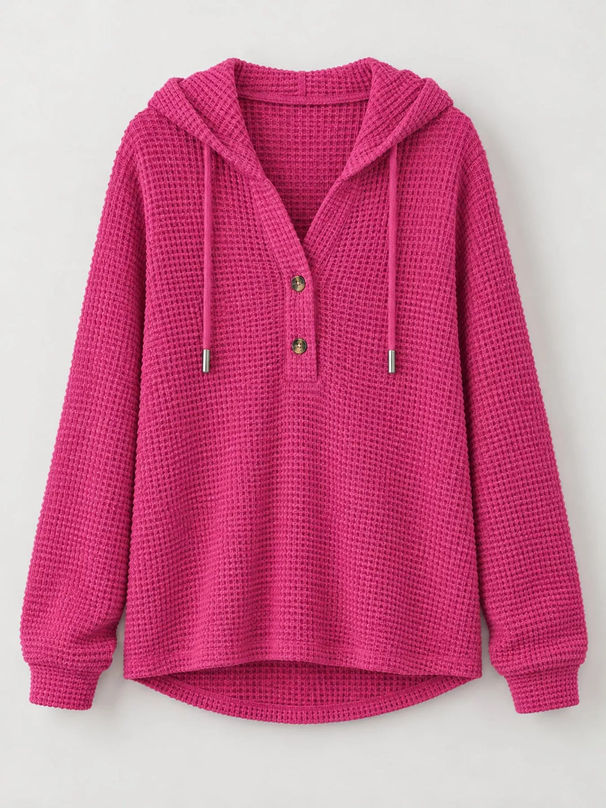 Plus size waffle knit half-button drawstring hoodie, view 54