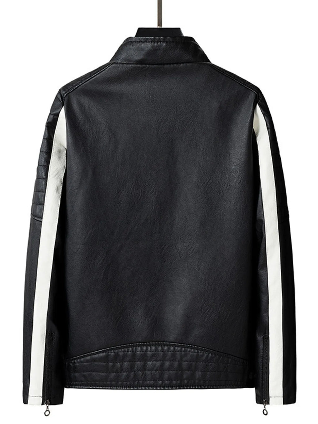 Men's plus size contrast faux leather zip-up jacket, view 2