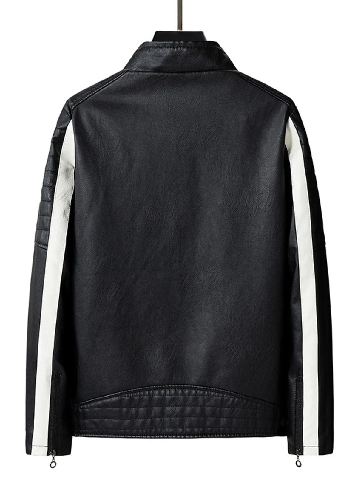 Men's plus size contrast faux leather zip-up jacket, view 2