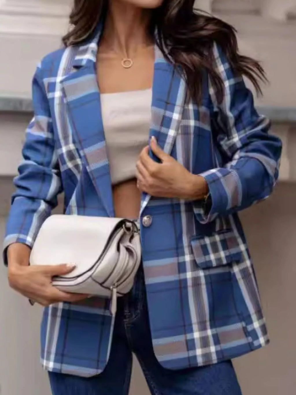 Plaid lapel collar blazer, view 8