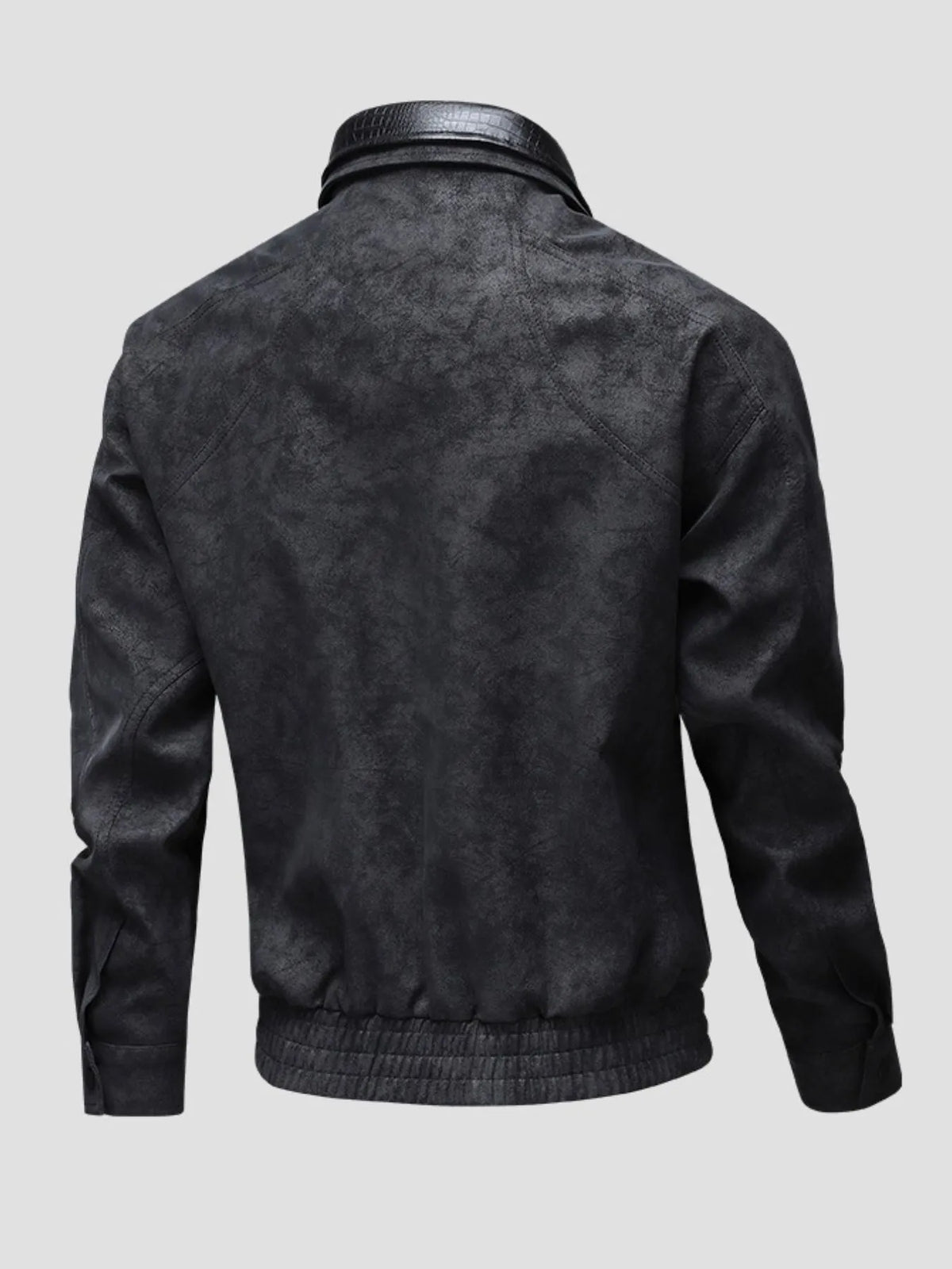 Men's plus size faux leather full-zip bomber jacket, view 2