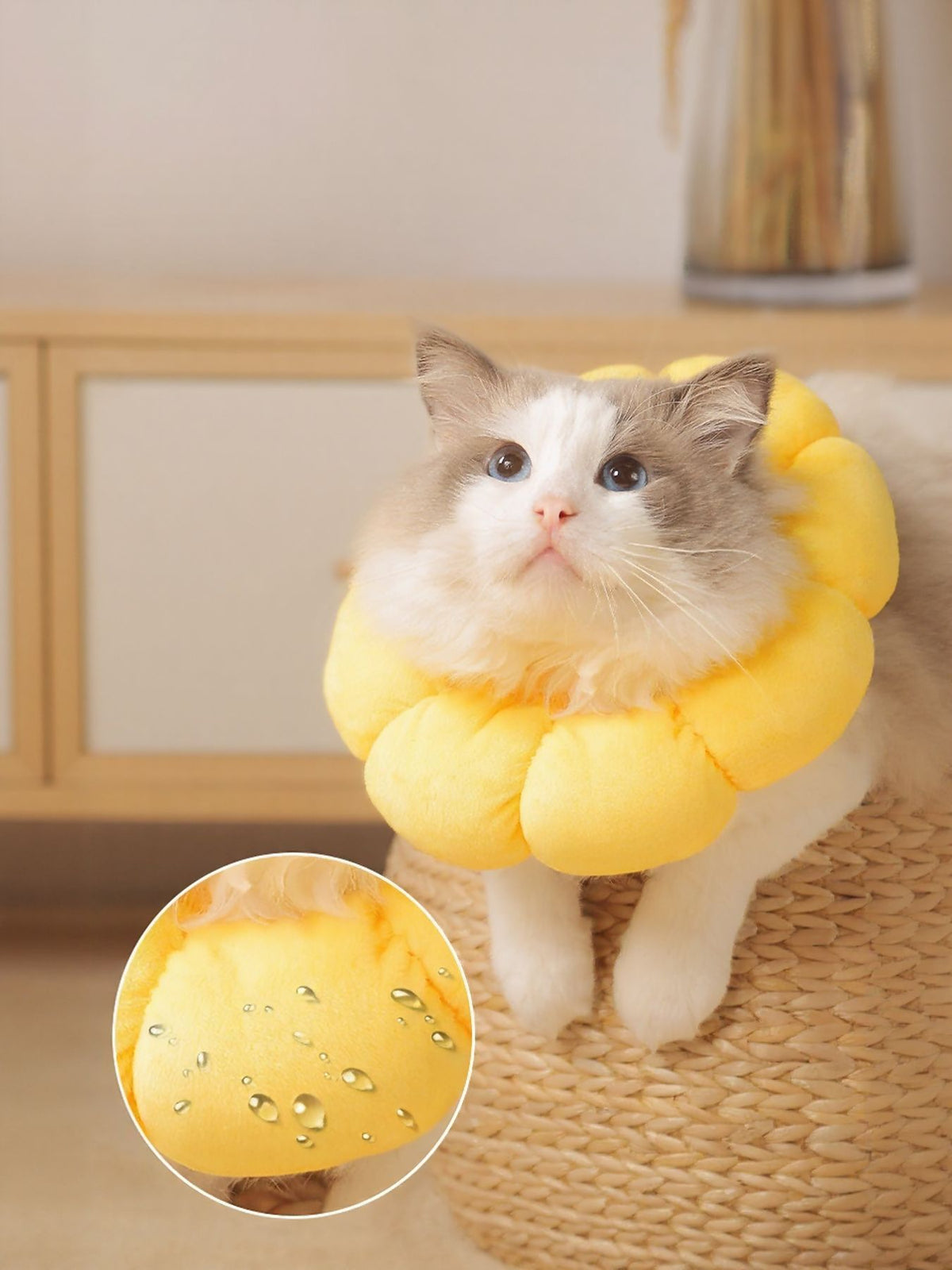Sunflower protective pet collar by Trendsi showing a colorful adjustable pet collar with sunflower design for dogs or cats.
