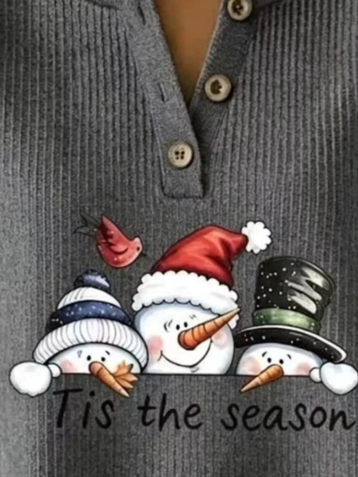 Christmas snowman graphic ribbed henley sweatshirt, view 10