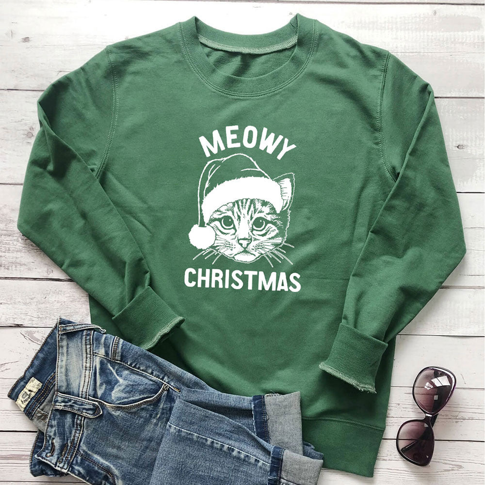 Women's Cat & Letter-Print Loose Crewneck Sweatshirt