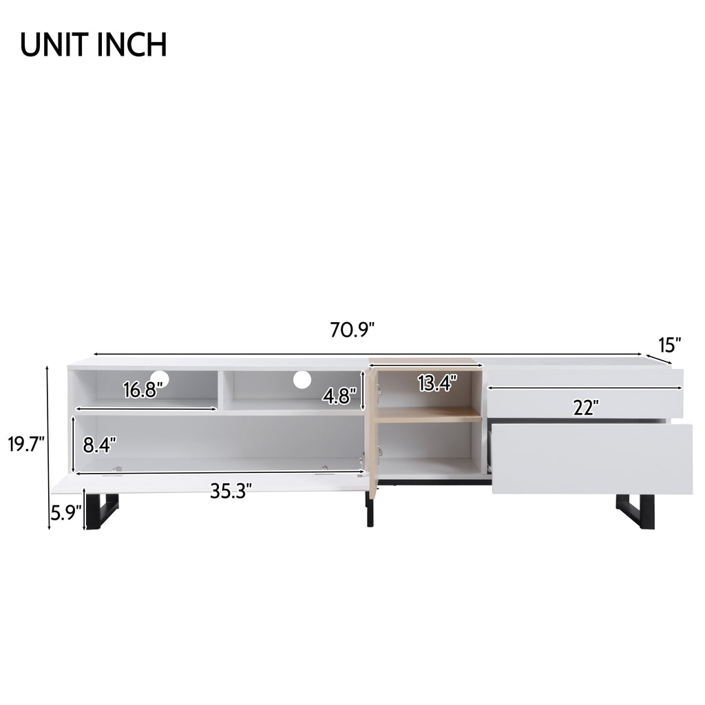 Modern TV Stand for 80'' TV with Double Storage Space Media Console Table Entertainment Center with Drop Down Door