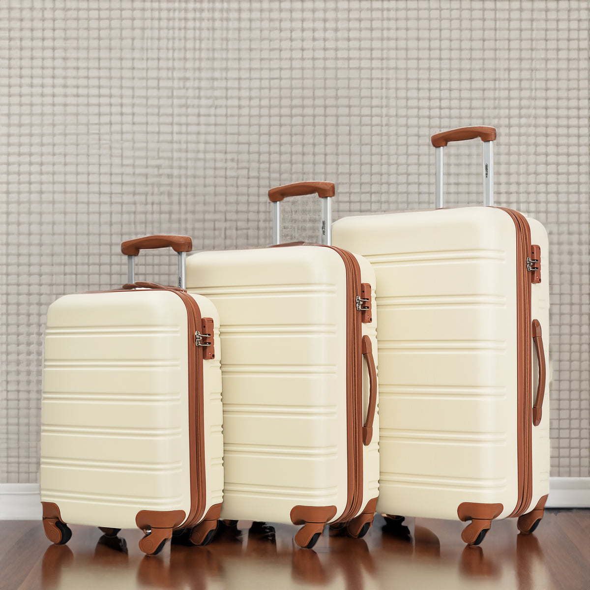 3-Piece Hardside Spinner Luggage Set with TSA Lock – Antique White