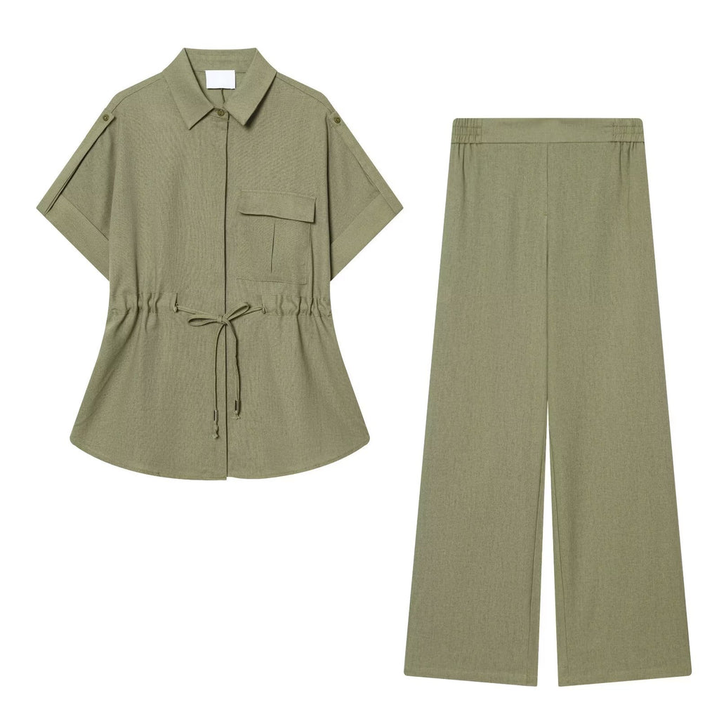 Women's 3/4-Sleeve Shirt & Straight-Leg Pants Set