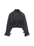 Woman Cropped Denim Jacket  Autumn Women With Belt Jean Jackets for Women Long Sleeve Bomber Streetwear Coats