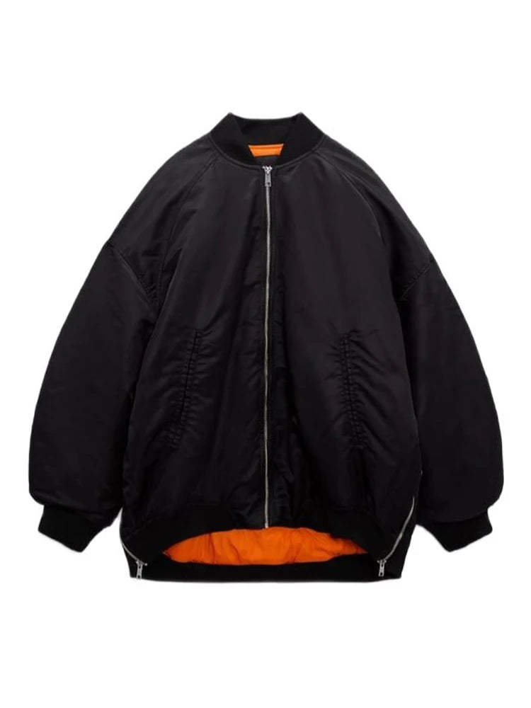 Spring Autumn Women's O-Neck Loose Bomber Jacket Women New Oblique Pocket Zipper Jacket Coat Female Casual All-match Jackets