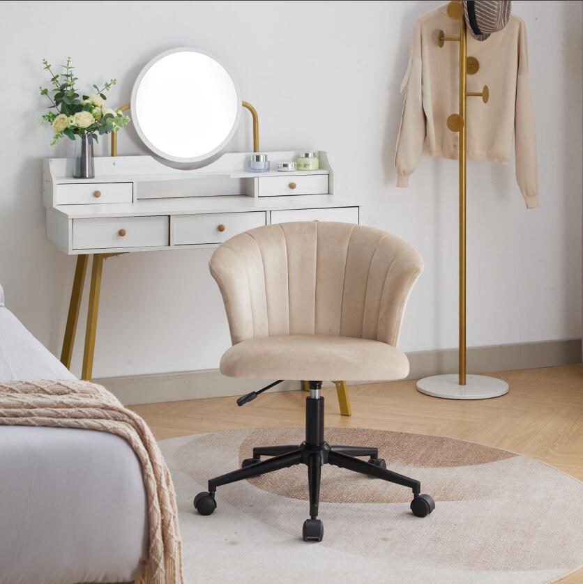 Camel Velvet-Style Swivel Office Chair
