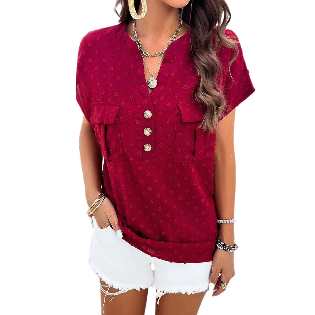 Women's Loose-Fit V-Neck Embroidered Top