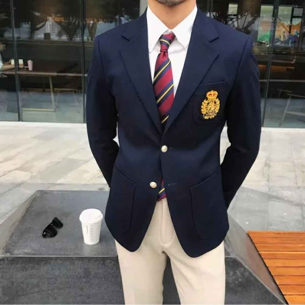 Navy Blue Korean-Style Suit With A High-End Touch For Business Men