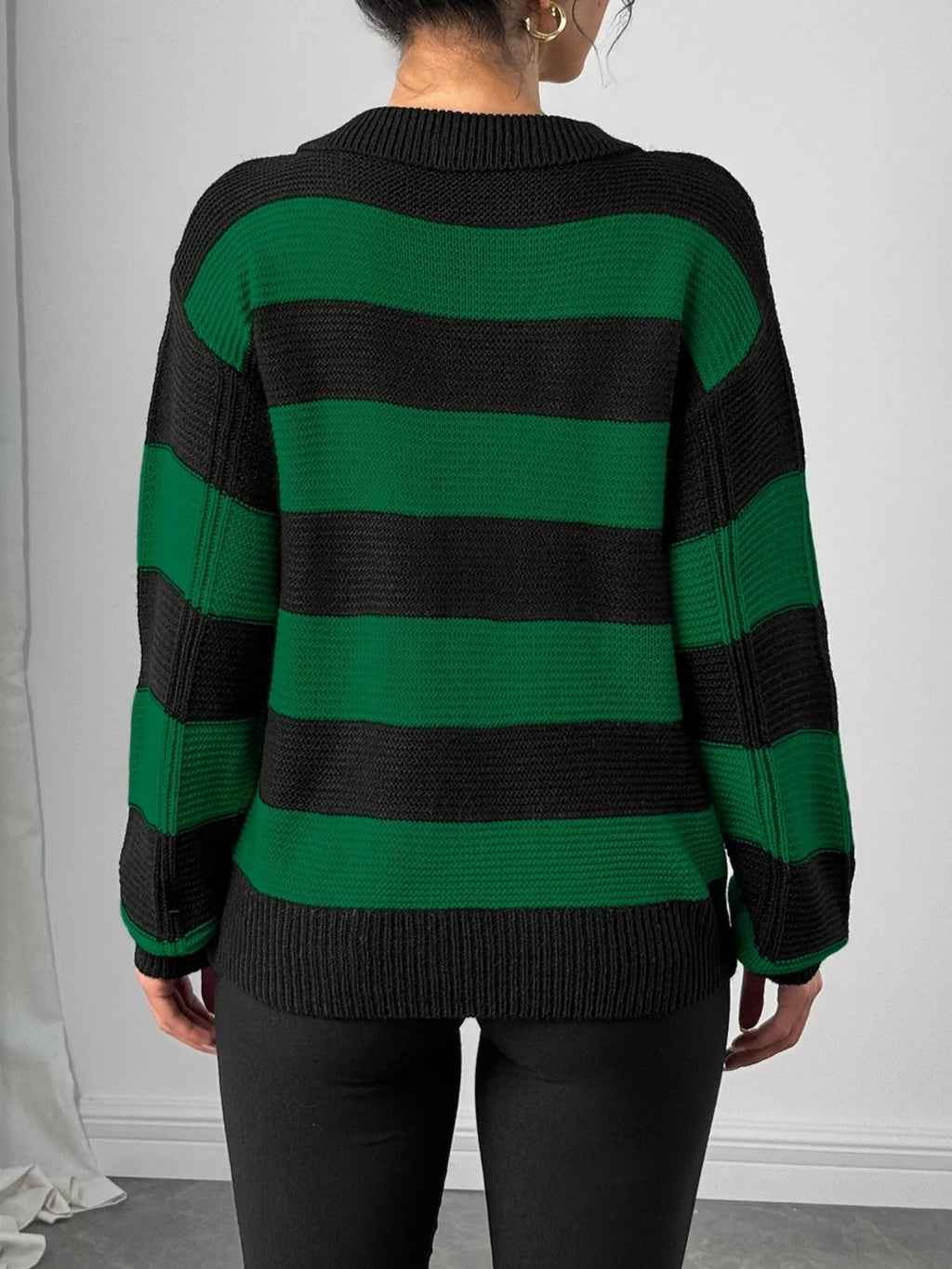 Striped polo collar sweater with floral pocket detail, view 14