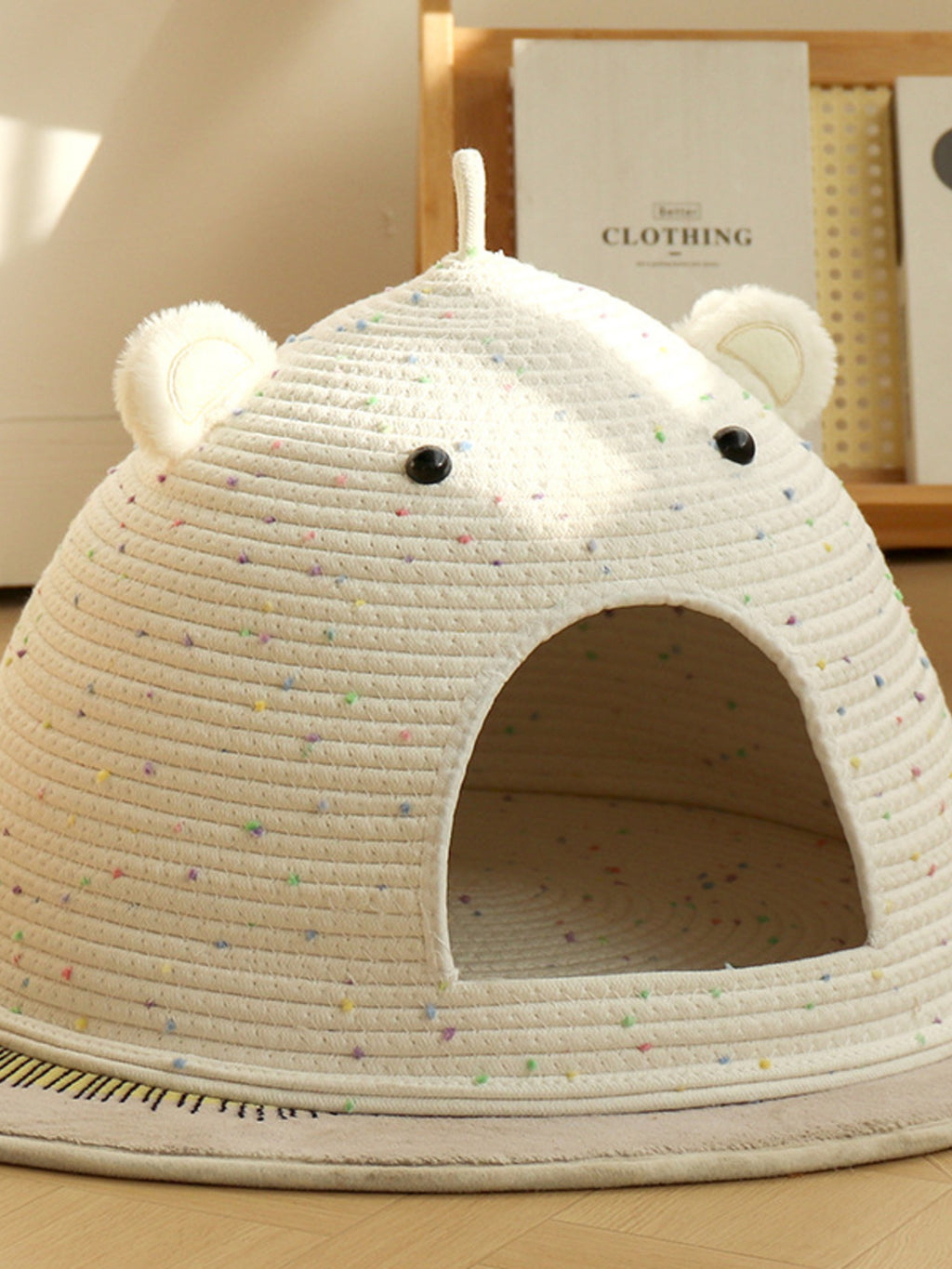 Woven bear ear pet nest by Trendsi featuring soft, cozy fabric and bear-shaped ear details for small pets.