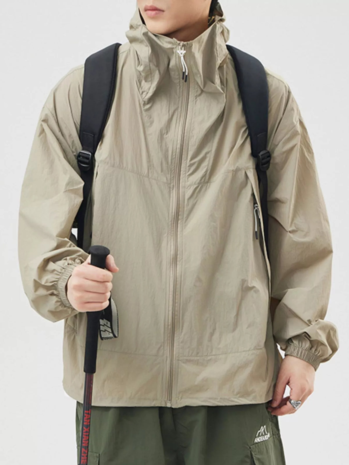 Men's plus size lightweight hooded windbreaker jacket, view 10