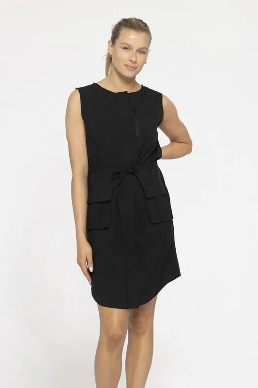 Versatile drawstring waist tank dress by Trendsi featuring a relaxed fit, sleeveless design, and lightweight fabric for casual wear.