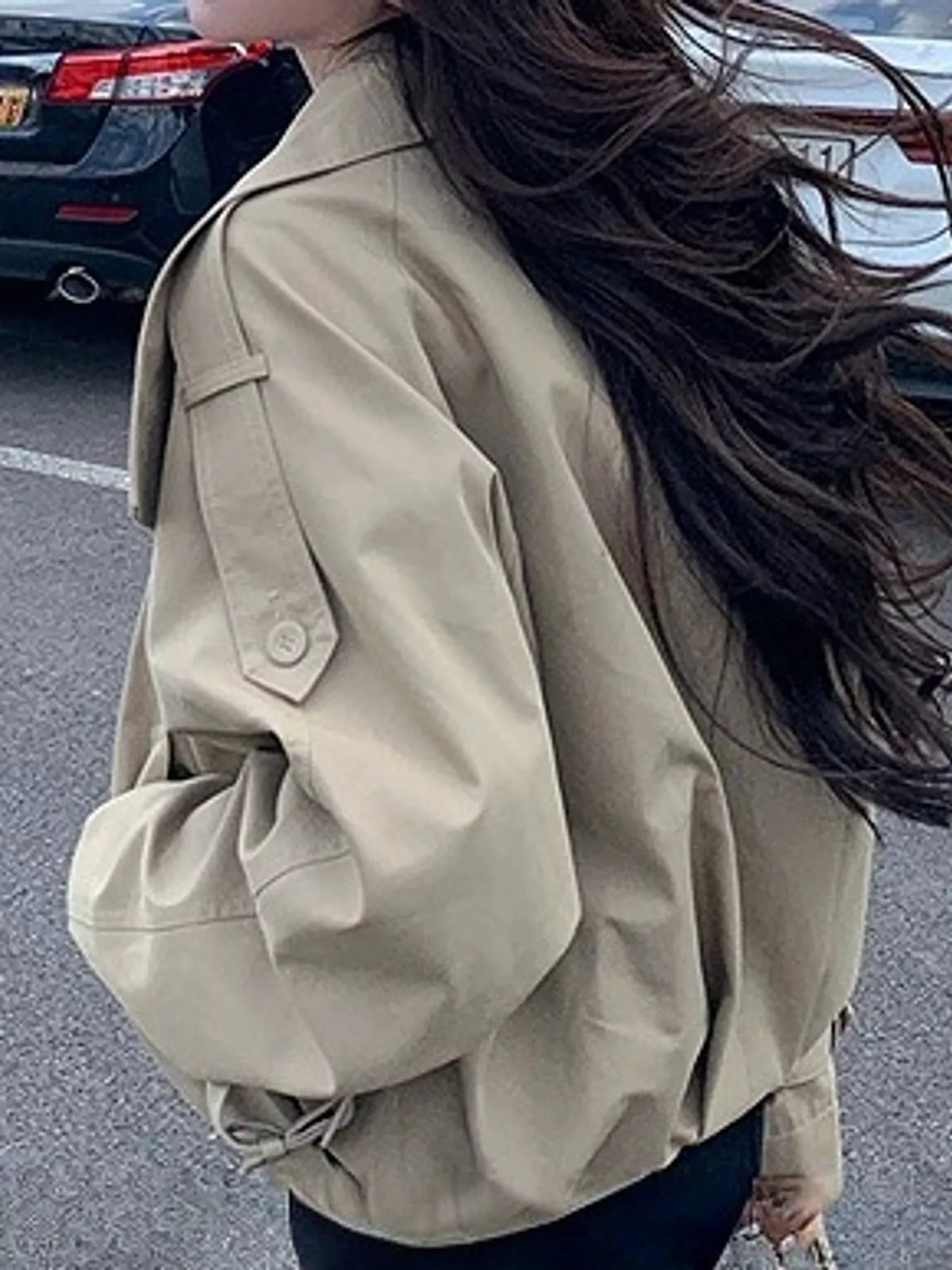 Double-breasted cropped trench jacket, view 6