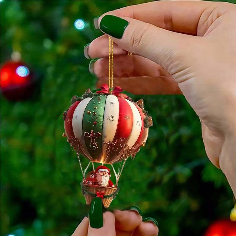 Acrylic Santa Claus hot air balloon Christmas ornament