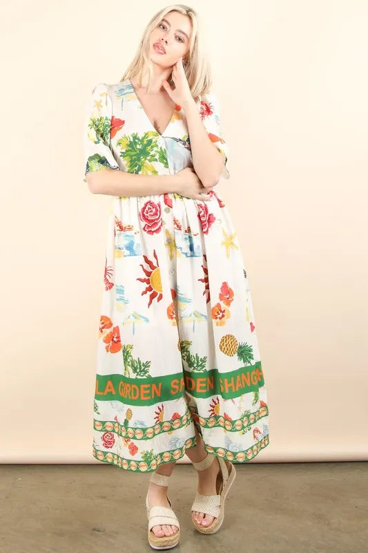 Printed midi dress with button-down front from Trendsi, featuring a stylish design and soft fabric, perfect for casual or semi-formal wear.