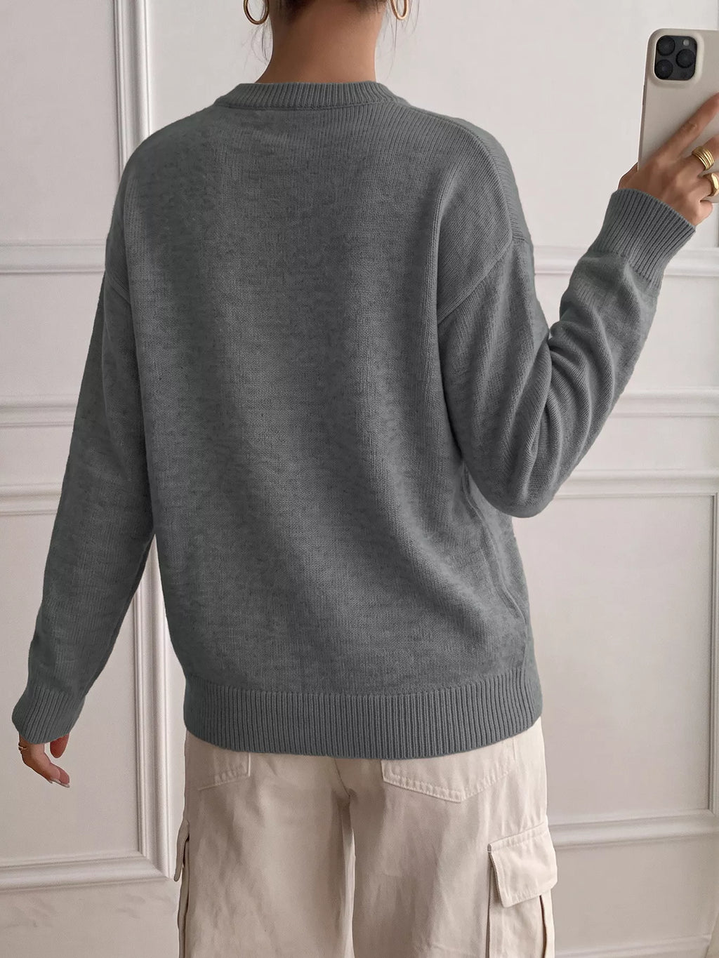 Dropped shoulder sweater with decorative buttons, view 6