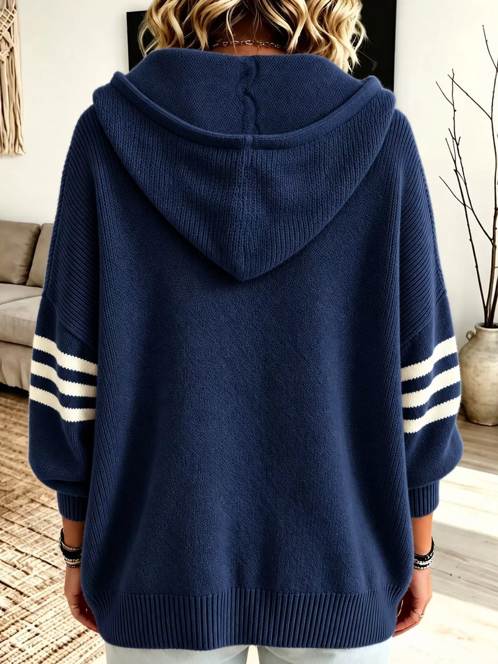 Plus size hooded zip-up knit cardigan, view 8