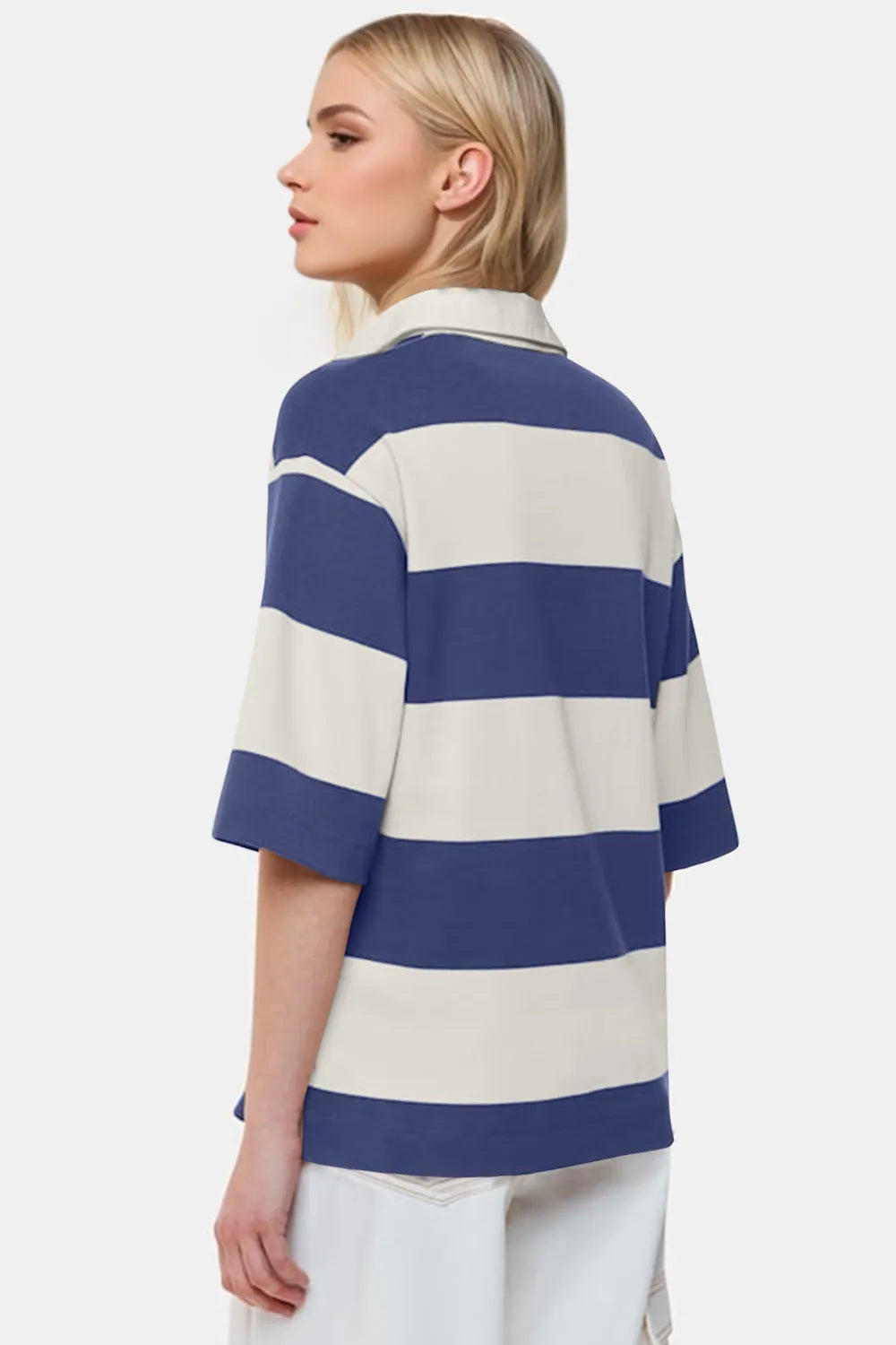 Oh Pima cotton color block Johnny collar half sleeve top by Trendsi, featuring a stylish design with contrasting wash colors.