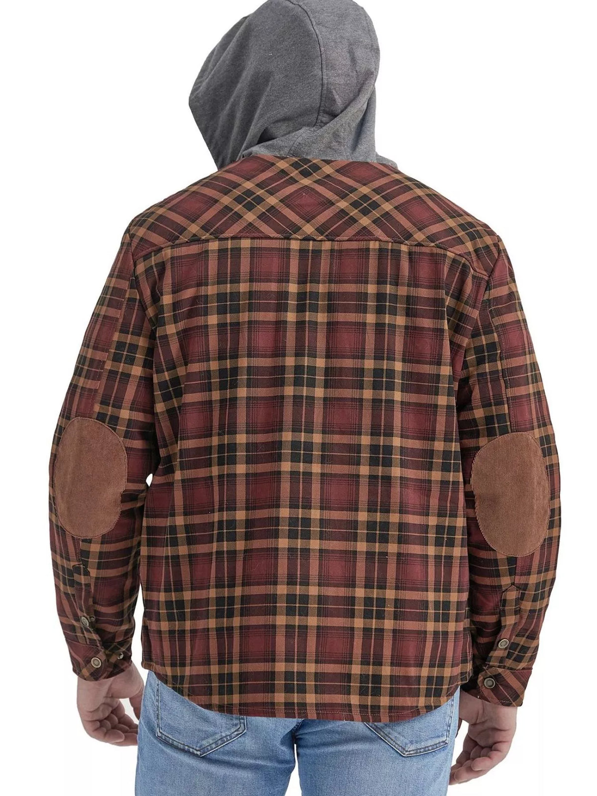 Men's hooded plaid snap-down shacket, view 2