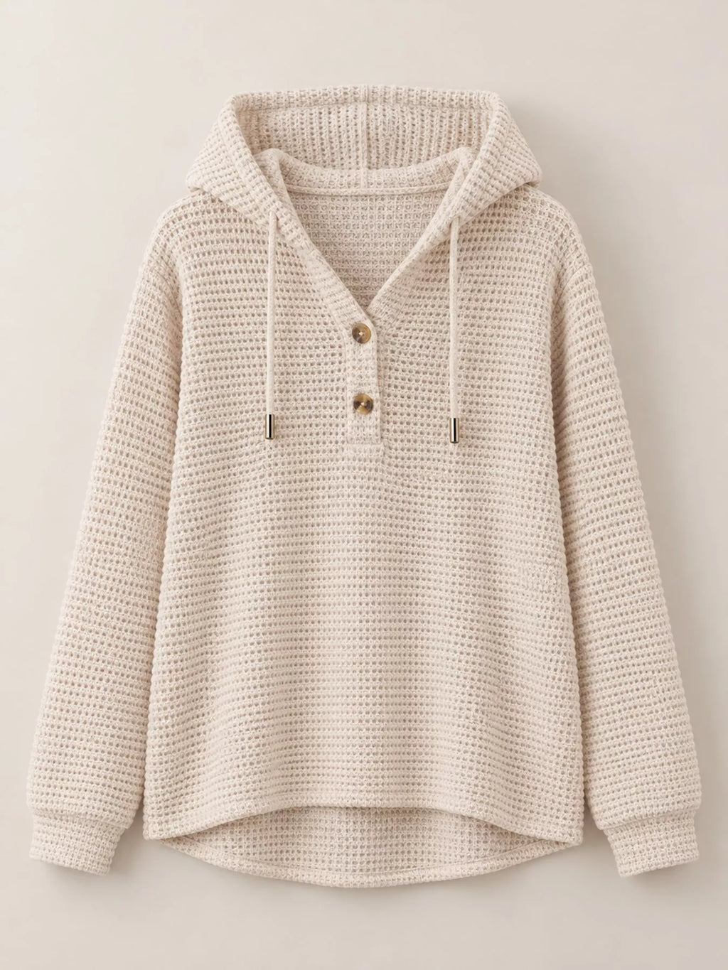 Plus size waffle knit half-button drawstring hoodie, view 7