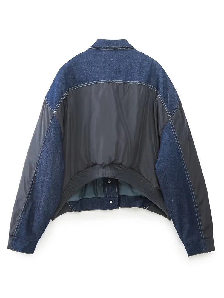 Spliced Denim Bomber Jacket