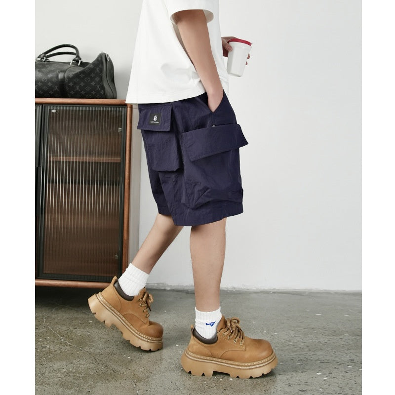 Summer Polyester Workwear Shorts – Navy, Black & Orange