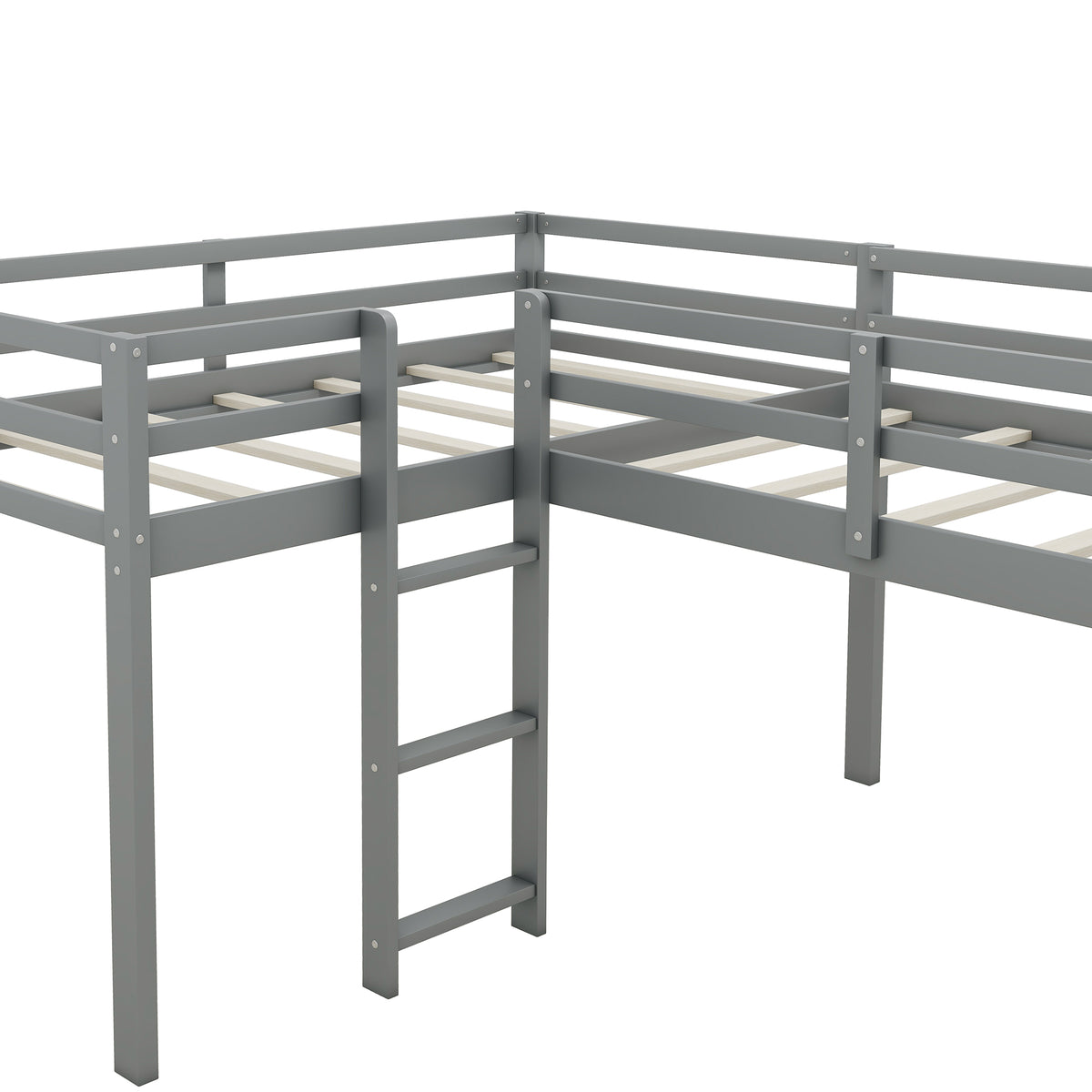 L-Shaped Twin Loft Bed with Ladder & Slide – Gray