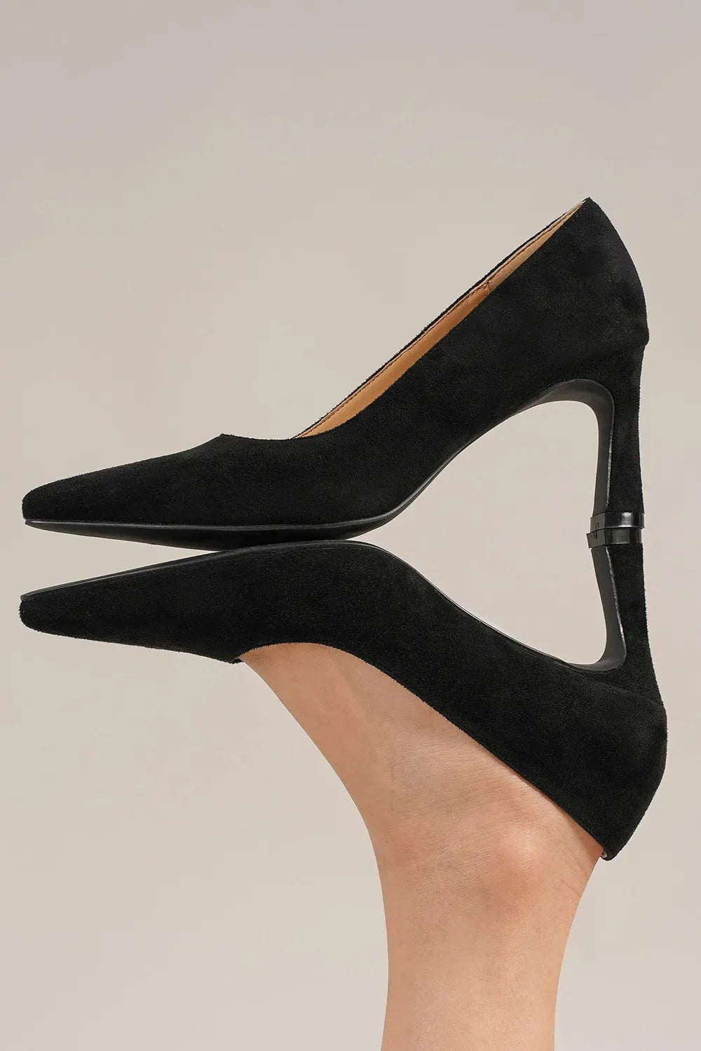 Beast Fashion faux suede point toe pumps in black with a sleek silhouette and low heel, perfect for stylish formal or casual wear.