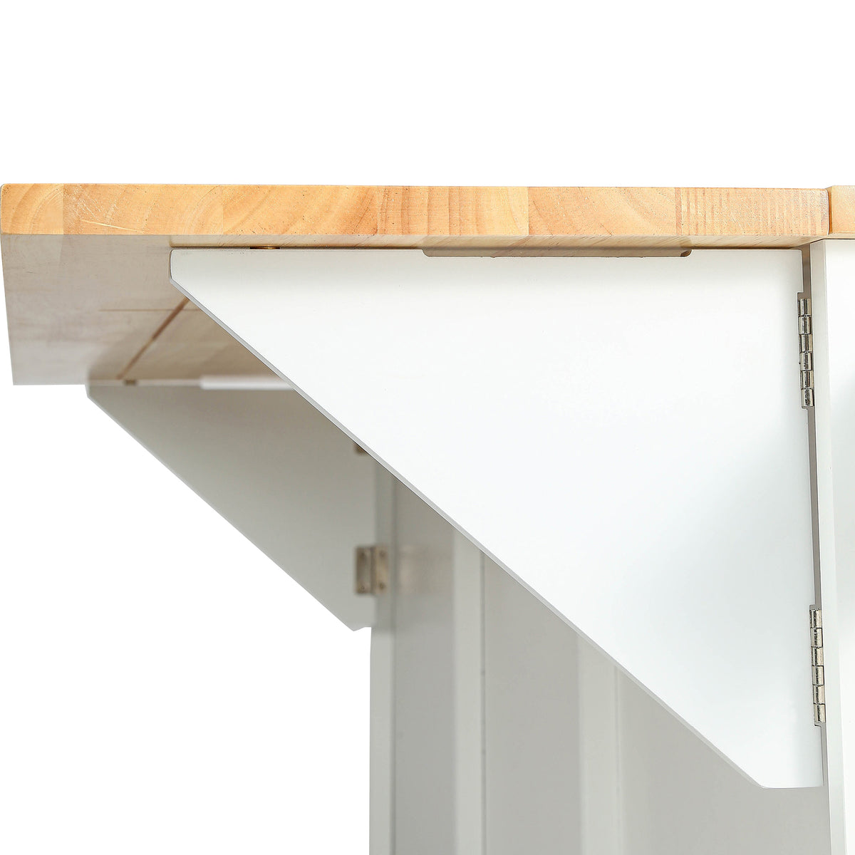 White Rolling Kitchen Island with Drop-Leaf Top & Storage