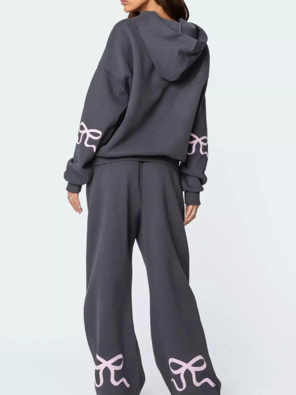Bow and heart drop shoulder hoodie and pants set, view 11