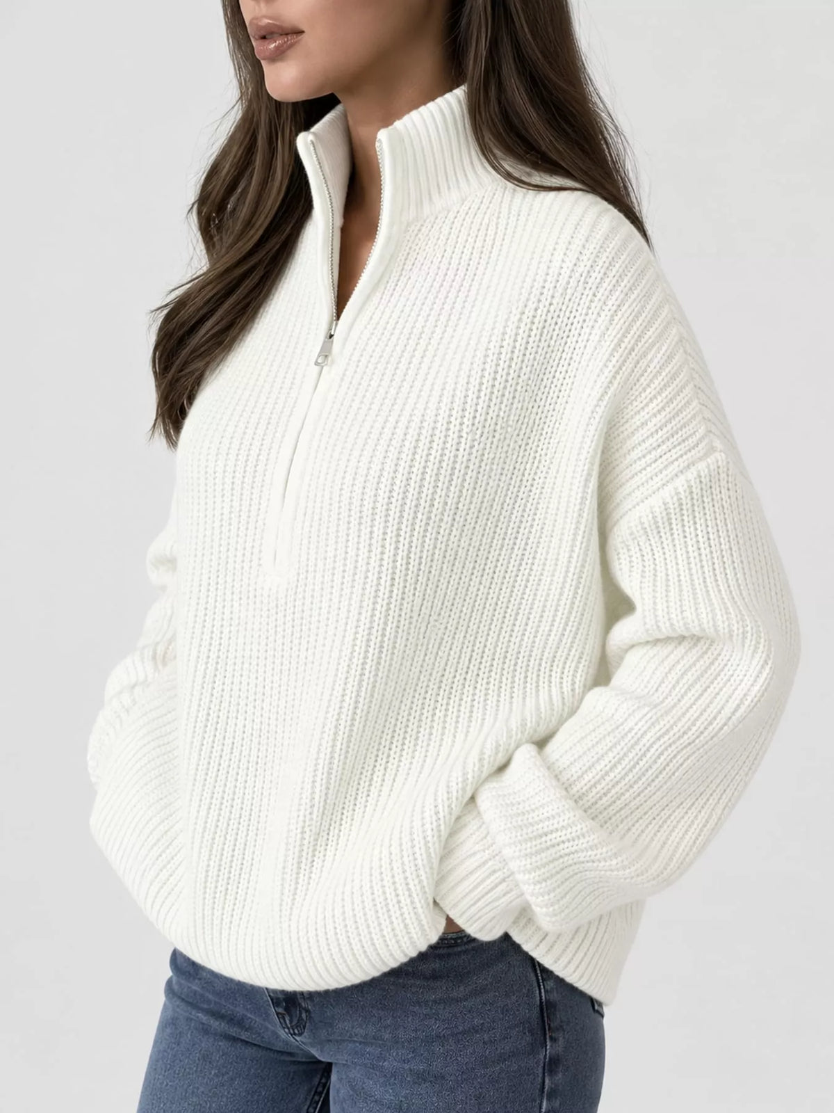 Oversized half-zip drop shoulder sweater, view 19