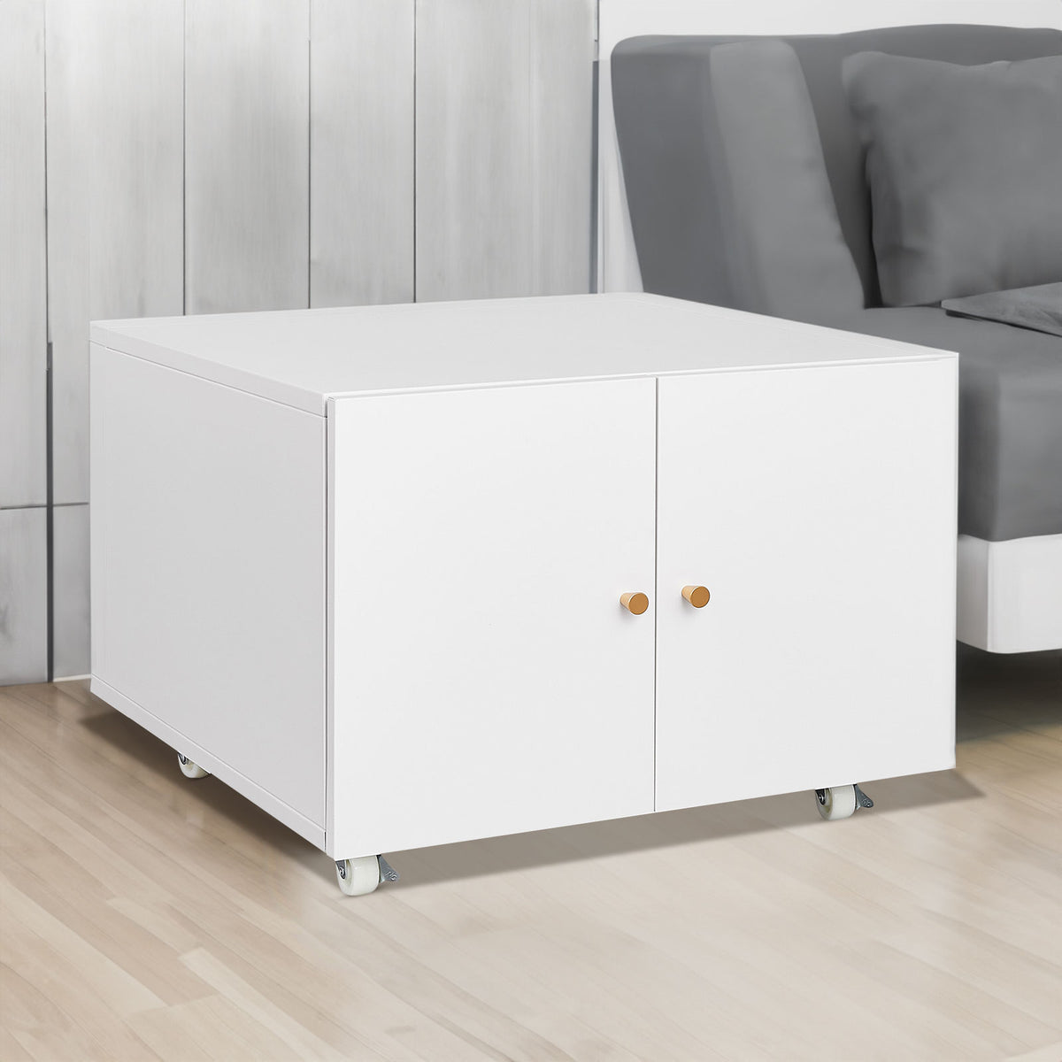 White Mobile Steel Copier Stand Cabinet