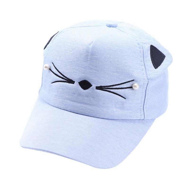 Cartoon Cat Embroidered Baseball Cap – Kids & Adult