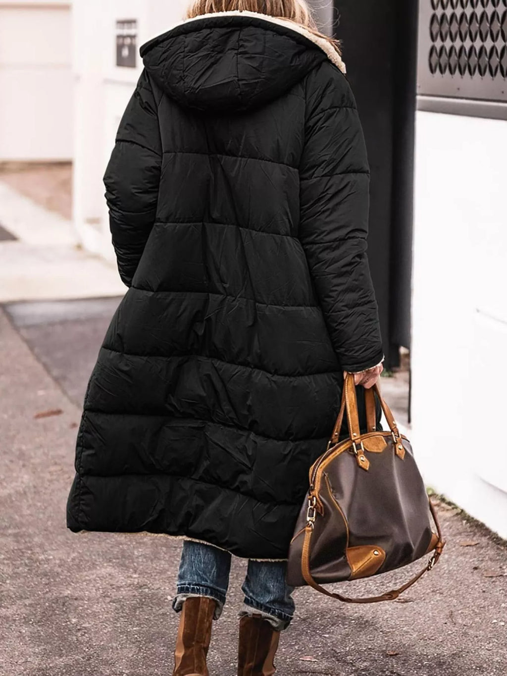 Plus size longline sherpa-lined hooded zip-up coat, view 7