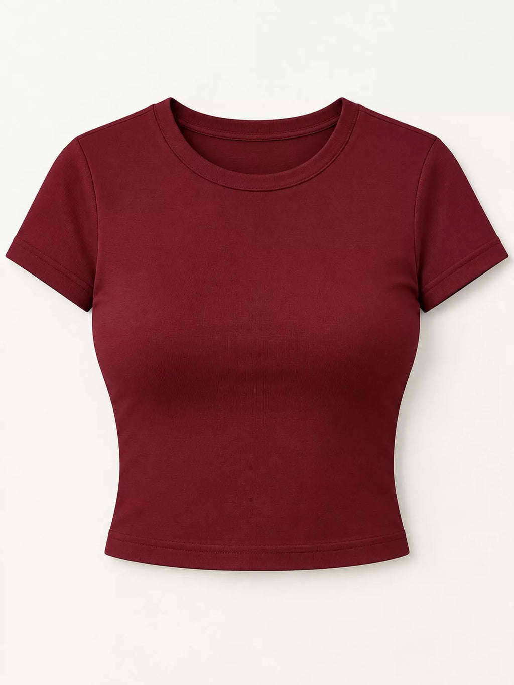 Slim fit basic crew neck short sleeve crop T-shirt by Trendsi, shown in white with a close-up of the neckline and fit.