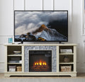 Mantel electric fireplace stone TV media stand, open storage console space, with 18 inch fireplace insert, white