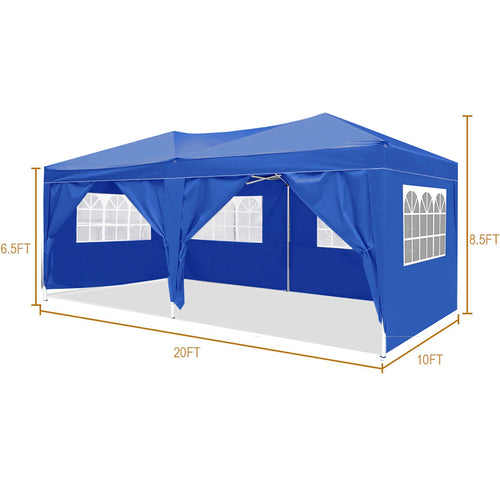 10' × 20' Pop-Up Canopy with 6 Removable Sidewalls – Blue